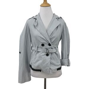 BCBGeneration Belted Jacket Women XS Extra Small Pearl Gray Roll Tab Linen Blend